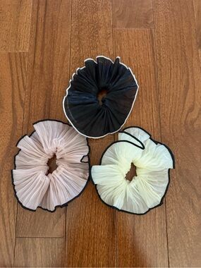 Chiffon Ruffle Scrunchie Trio - Black, Blush, Cream